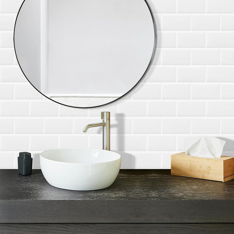DEWOO 20-Sheet White Peel and Stick Subway Tile Backsplash Self Adhesive Brick Stickers for Kitchen Bathroom Wall (12"×12") - Image 2